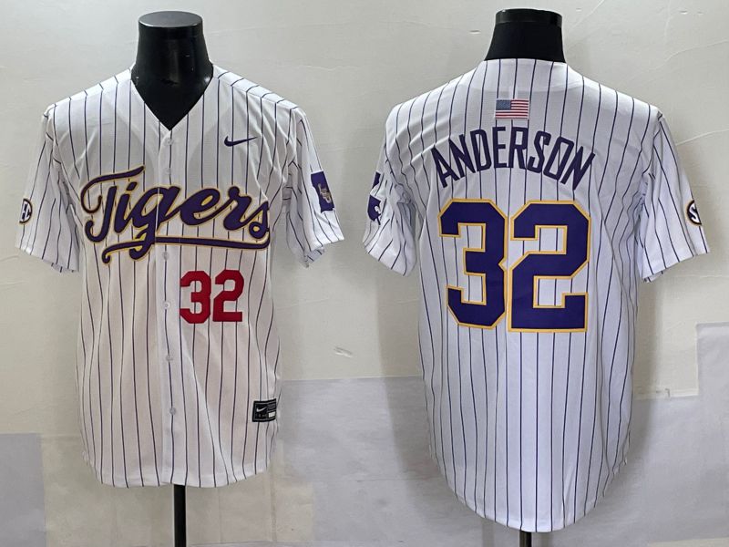 Men 2025 LSU Tigers #32 Anderson White stripe Joint Name Nike NCAA Jersey style 4->ncaa teams->NCAA Jersey